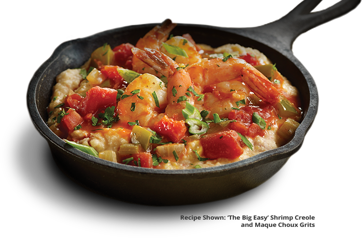 Recipe Shown: the “big easy” shrimp creole and maque choux grits